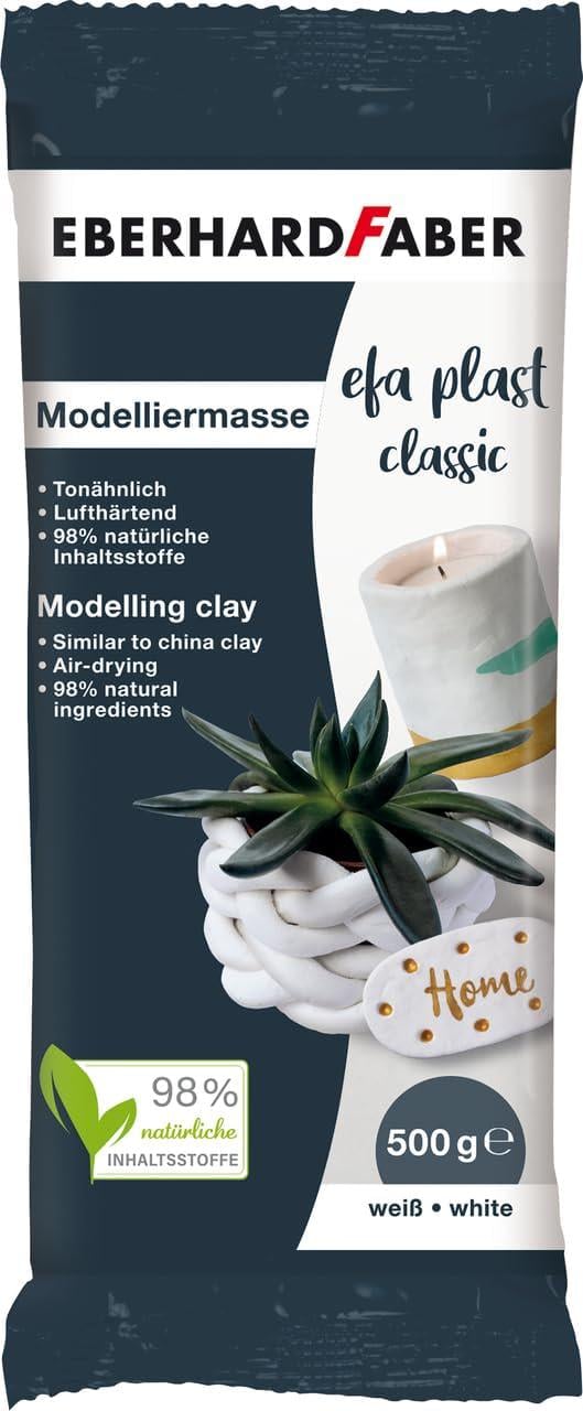 Самозастывающая белая масса для лепки Eberhard Faber EFA Plast Classic самостоятельно твердеет на воздухе 500 г (SKU-385)