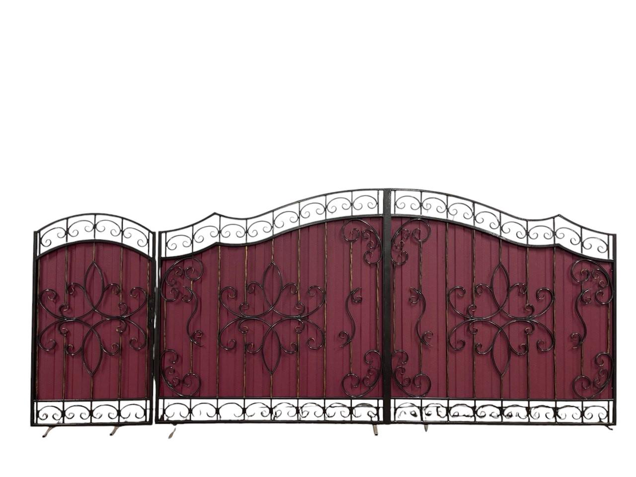 Ворота кованые с калиткой и профнастилом 3400х2000 мм (А-01122)
