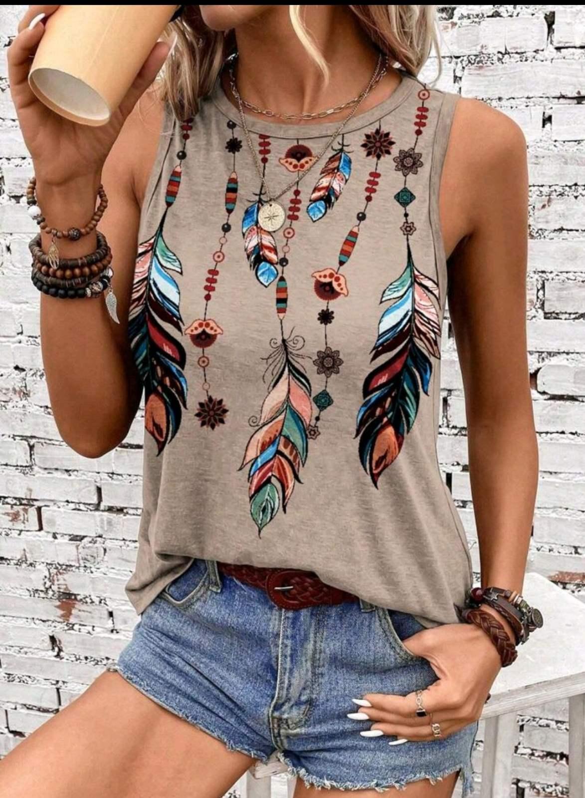 Майка женская Feathers с перьями S/M Бежевый/Разноцветный (27304184)