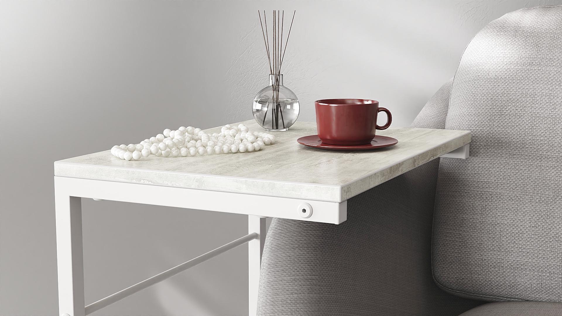 Столик Ferrum-decor Терри металл/ДСП 16 мм 650x440x330 мм Белый/Бетон (FRD-104661) - фото 2