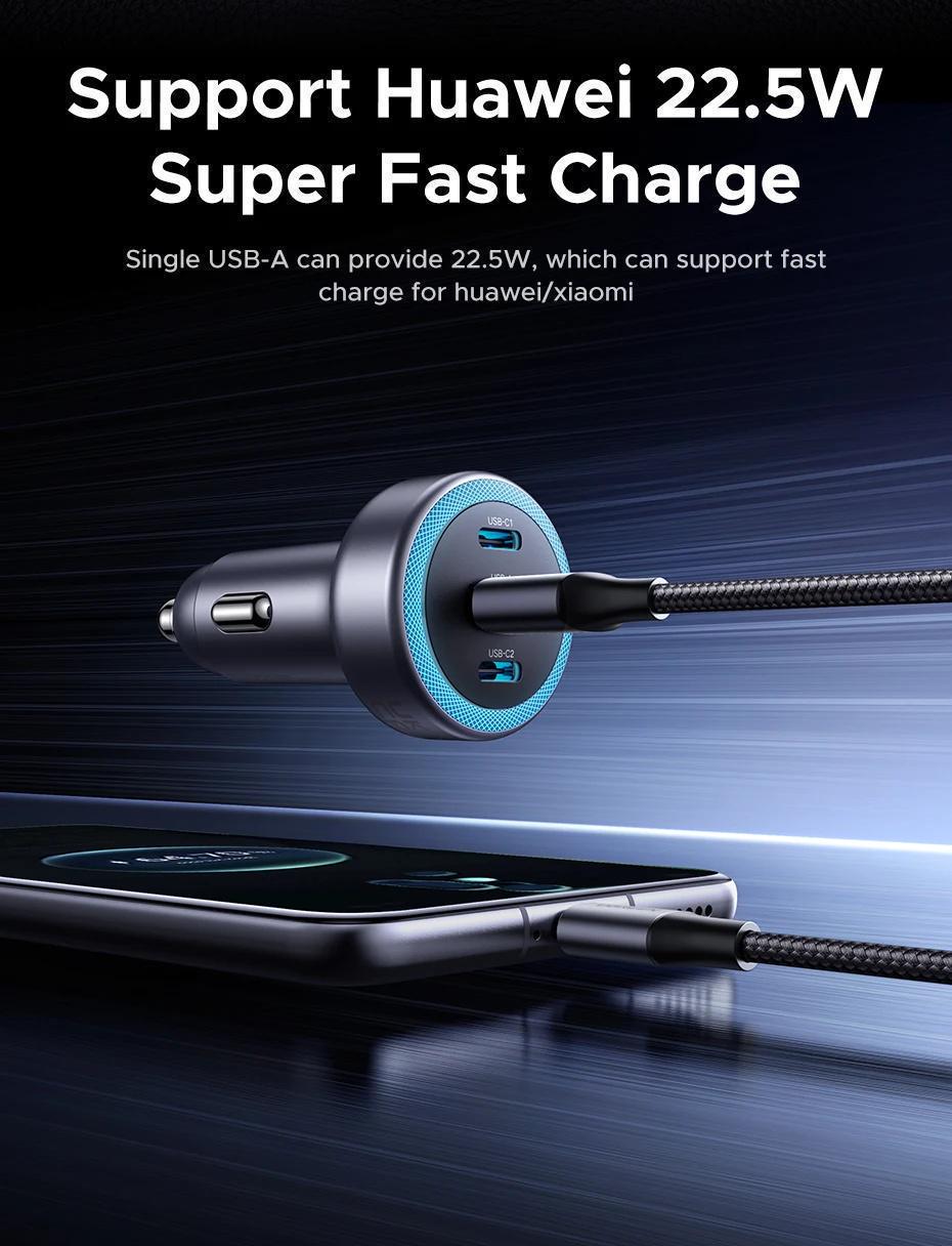 Зарядное устройство для автомобильного Ugreen 30W 3 порта 2xUSB-C Темно-серый (45843) - фото 3