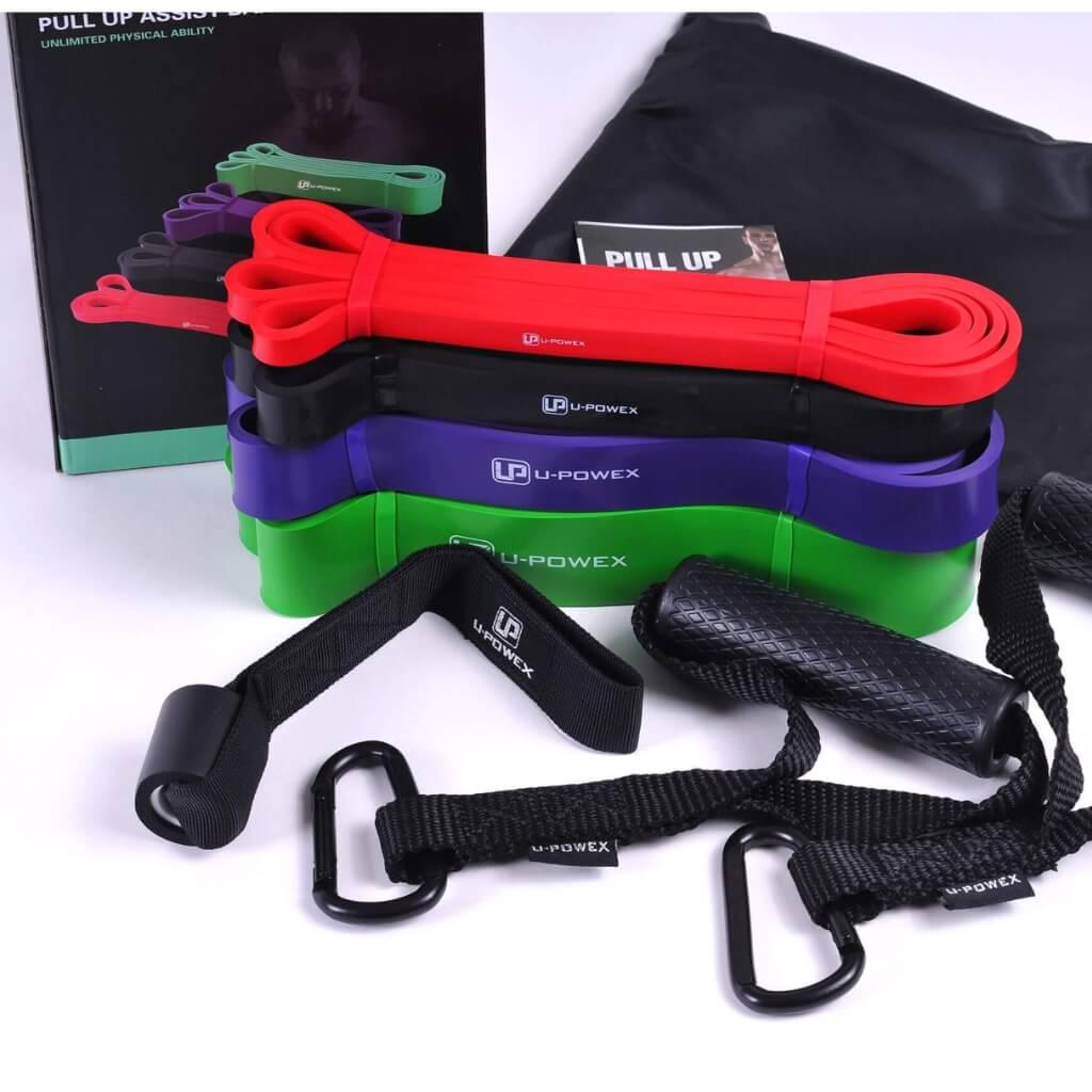 Резинки для спорта и подтягиваний/петли с ручками и карабином для спорта U-Powex 7-57 кг 4 шт. (11180156) - фото 3