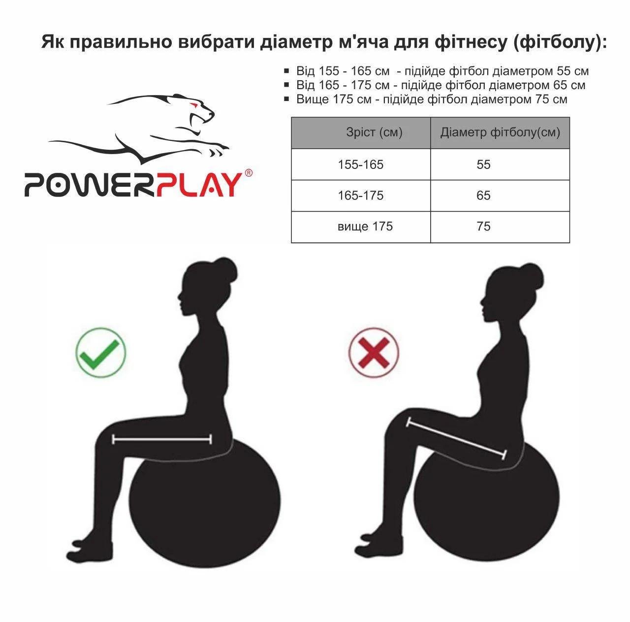 М'яч для фітнесу PowerPlay 4003 Gymball напівмасажний з насосом Ø 65 см Сірий - фото 6