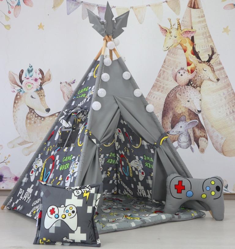 Вігвам для дітей Playstation графіт з матрацом і подушками - фото 7 Вігвам для дітей Playstation графіт з матрацом і подушками - фото 7