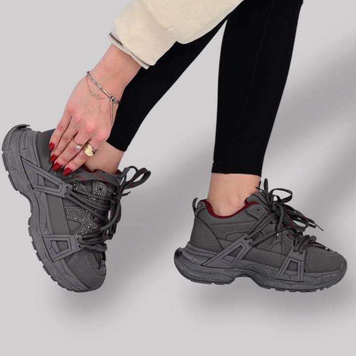 Кроссовки женские Kaker chunky экокожа со стразами массивная подошва повседневные весна осень холодное лето р. 36 Серый