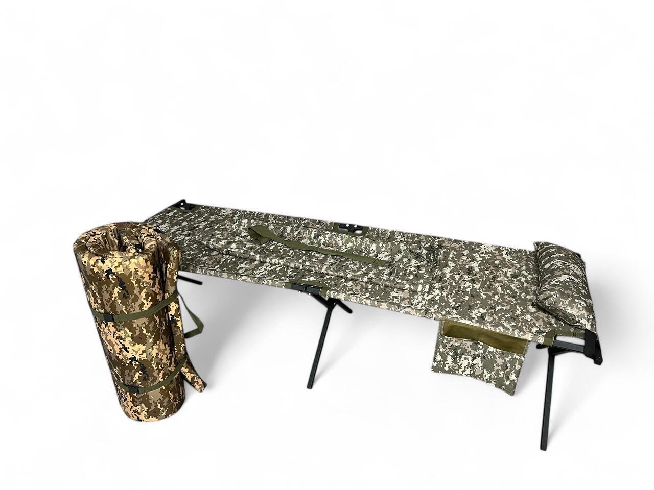 Раскладушка армейская увеличенная Aforse тип НАТО до 260 кг с карманом/подушкой/матрасом и чехлом XL 206х72 см Пиксель (2422469411)