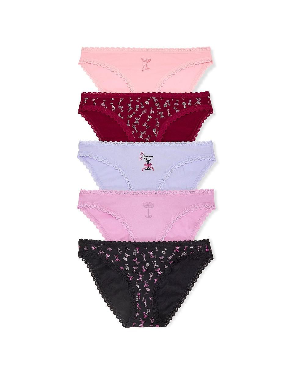 Набор трусиков Victoria's Secret Stretch Cotton Lace-Trim Bikini 5 шт. S Разноцветный (43652955162821)
