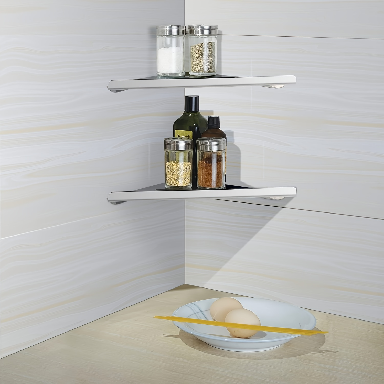 Набор угловых полок для ванной из нержавейки 19х19 см 2 шт. - фото 4