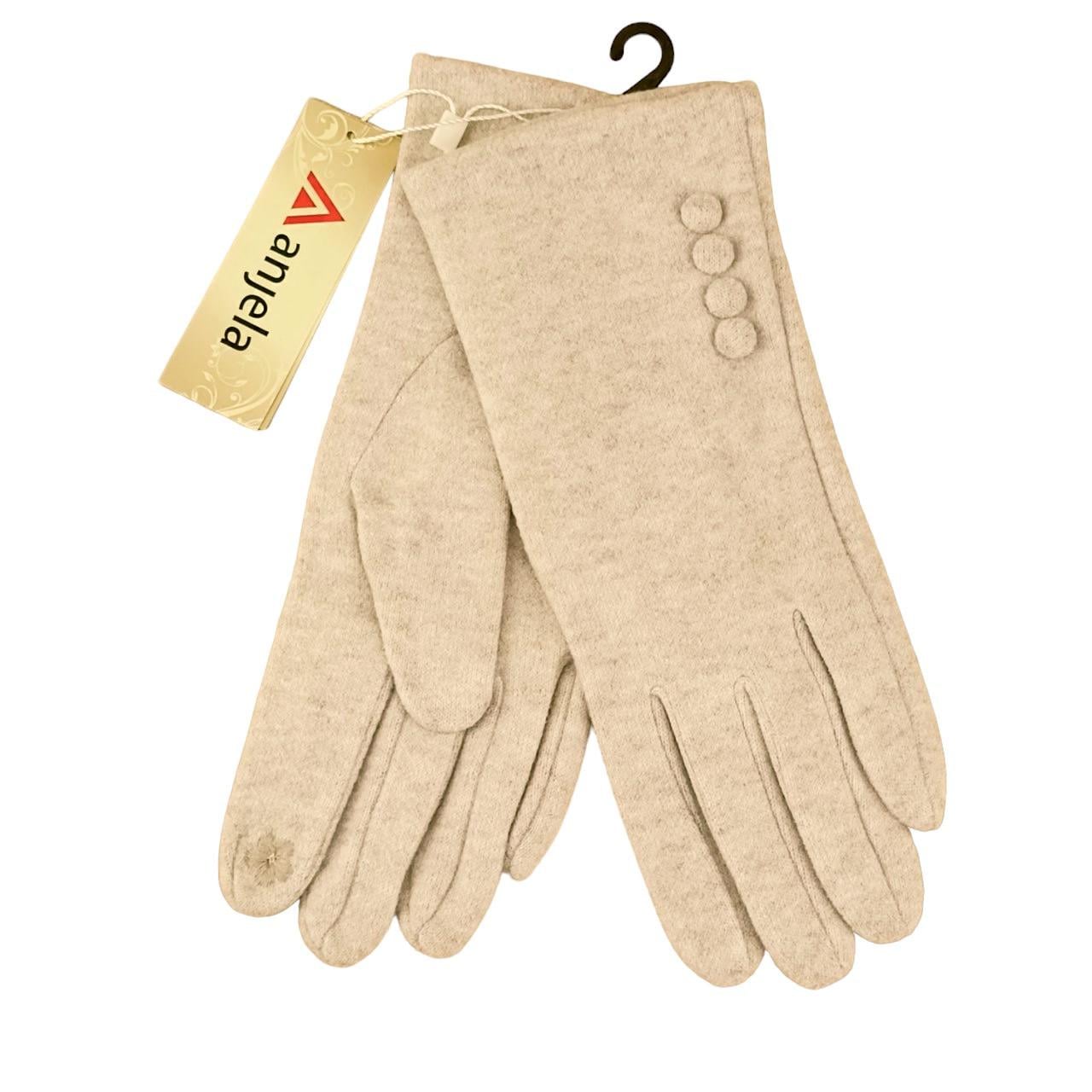 Перчатки женские сенсорные кашемир с пуговицами S-L Бежевый (47189)