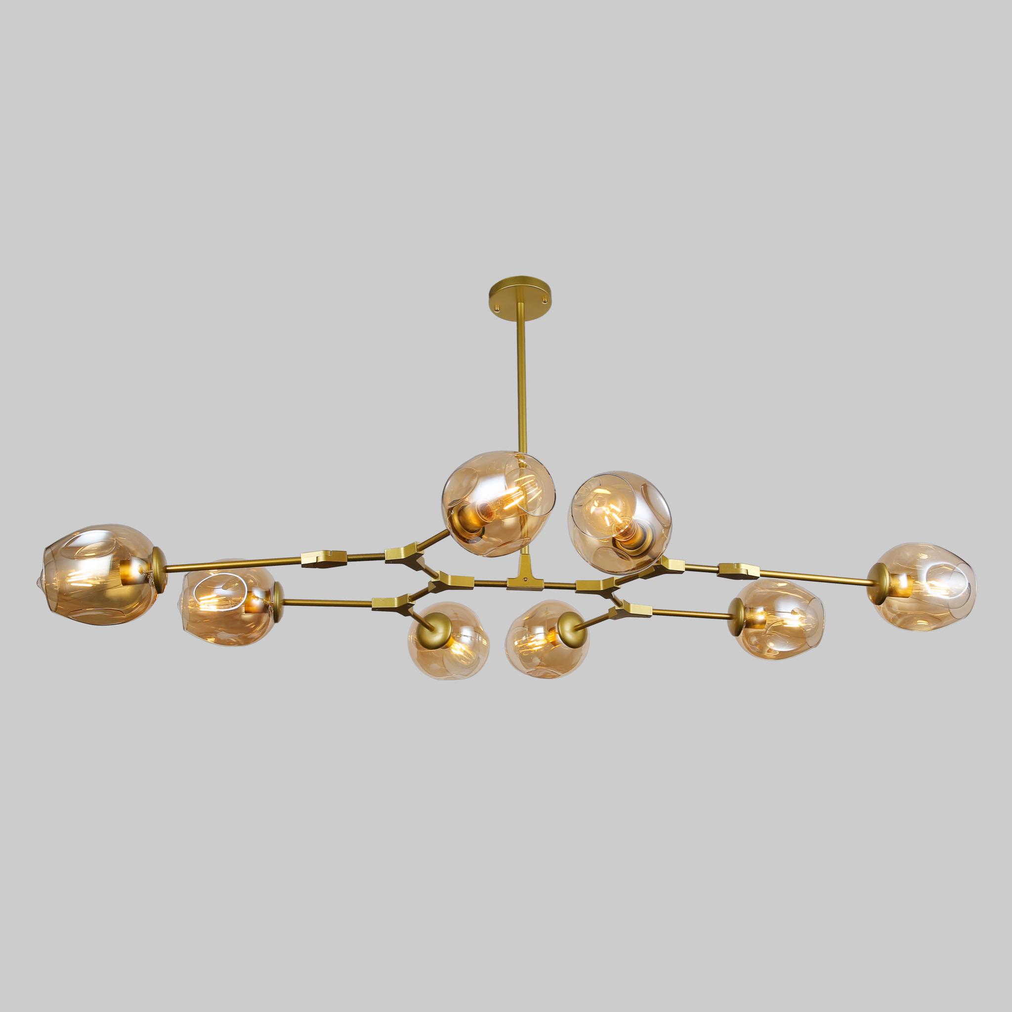 Люстра Molecule на 8 ламп с кофейно-прозрачными плафонами Золотой