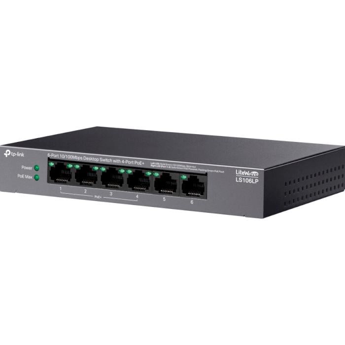 Коммутатор неуправляемый TP-Link LiteWave LS106LP 1,2 Gbps 4xPoE 41W Black (30492592)