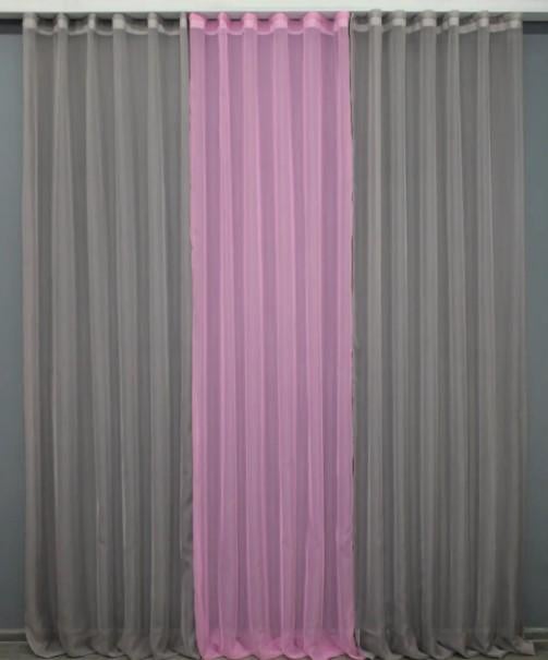 Гардина шифон 3х2,5 м Серый/Розовый (002дк)