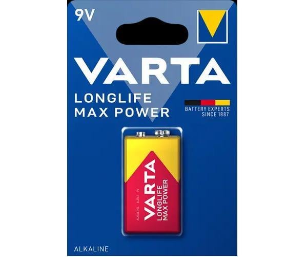 Батарейка алкалінова VARTA LONGLIFE MAX POWER 6LR61/Крона на блістері 1 шт. Червоний (3108574154)