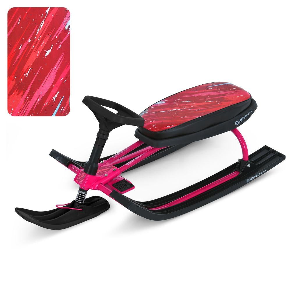 Снегокат MS 1778-5 низкая рама/сиденье из экокожи 45х21 см/руль металлопластик Черно-розовый (30300636) - фото 3