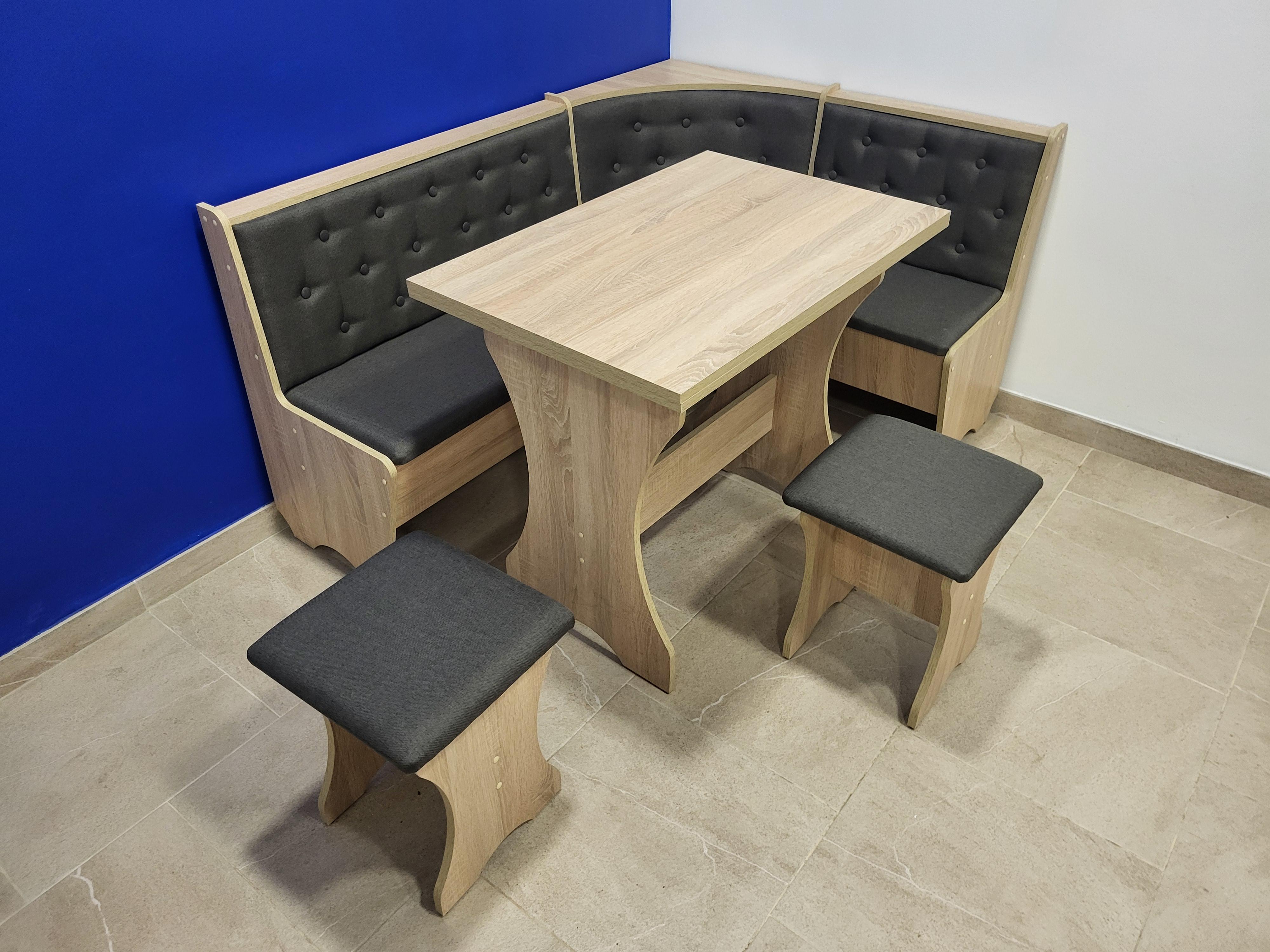 Мягкий уголок MS Мальмо в комплекте со столом и двумя табуретками 154х114 см Дуб Сонома (MS-KSTT-MS-DS)