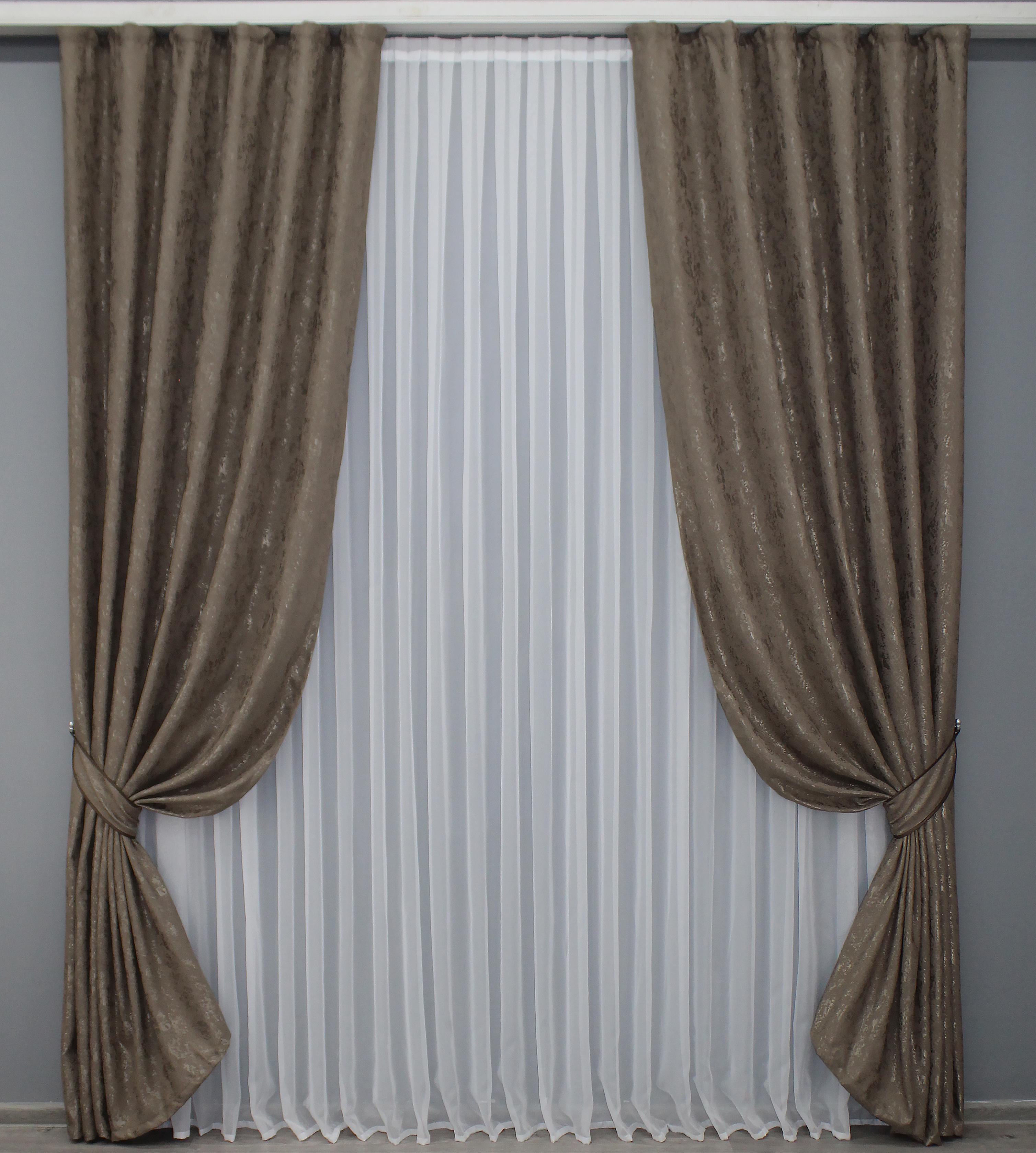 Комплект готових штор VR-Textil Льон мармур Pavliani № 1372ш 150х270 см 2 шт. Какао (33-0233)