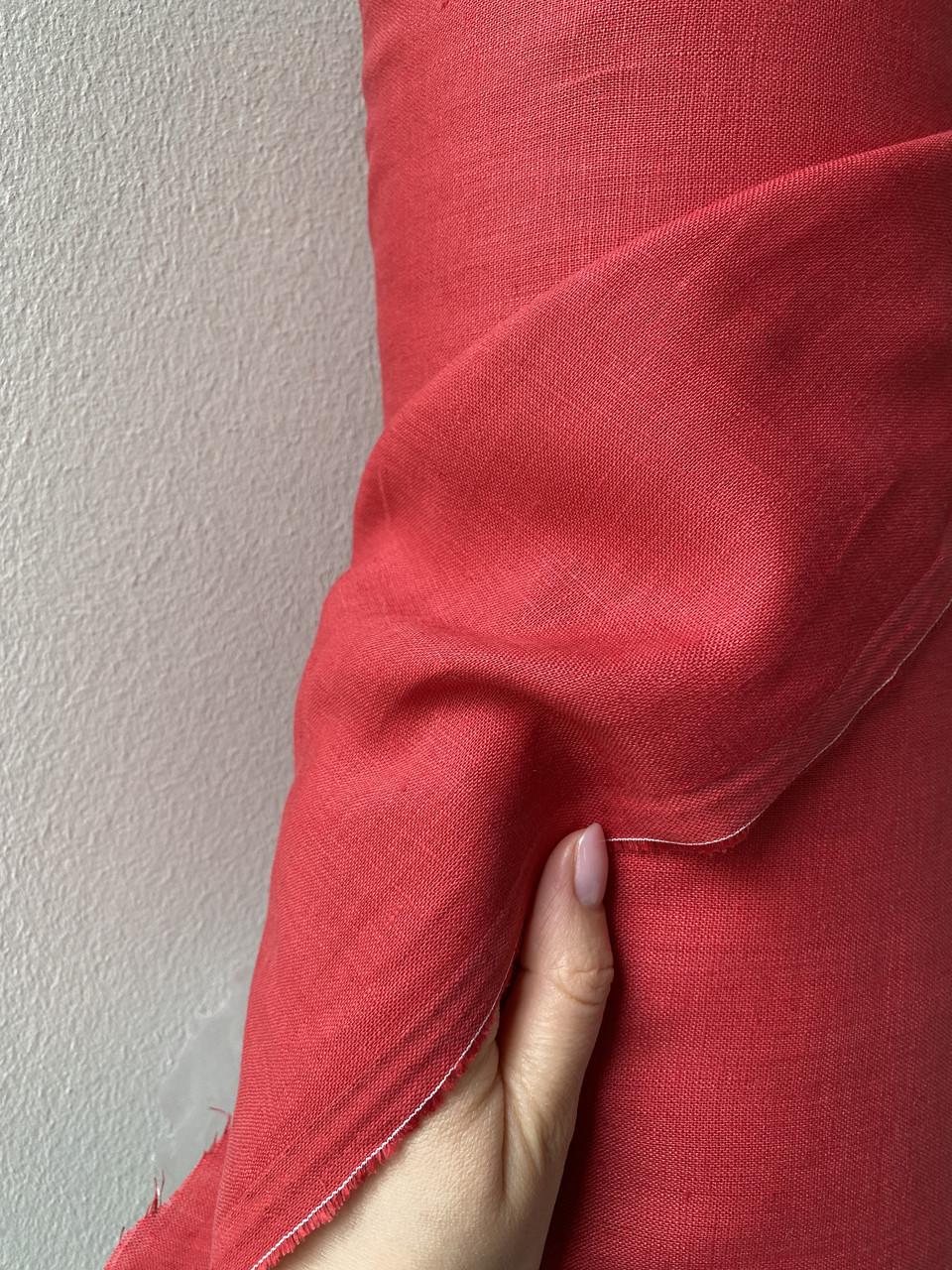 Ткань рубашечно-платьевая LINEN PLUS 100% лен 143 см 1427 Красный - фото 7