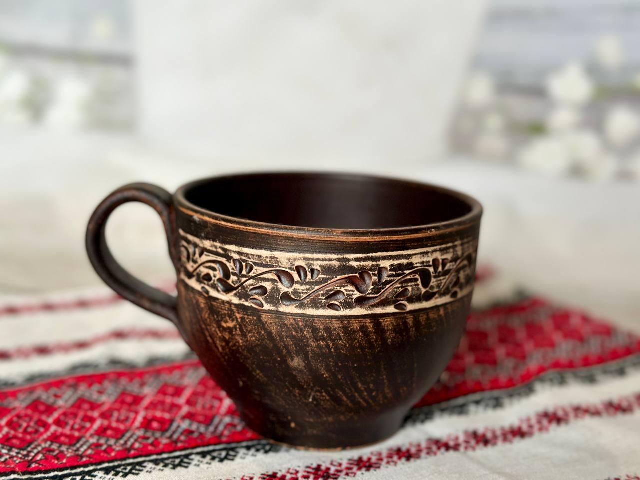 Чайная чашка ангоб из красной глины 500 мл - фото 2