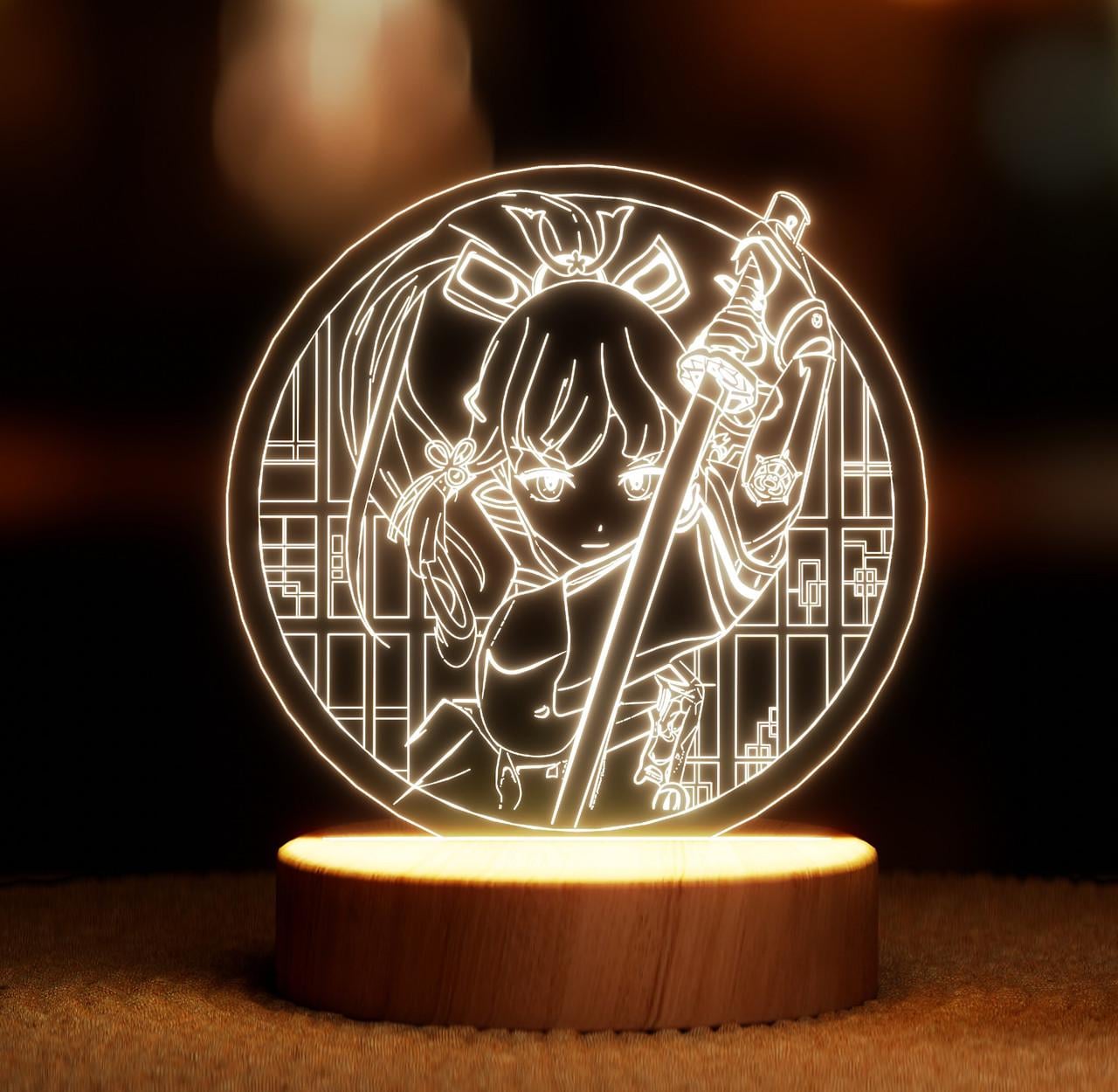 Ночник-светильник Lampic Геншин Камисато Аяка с мечом USB дерево/акрил 15х17 см Желтый (32377357)