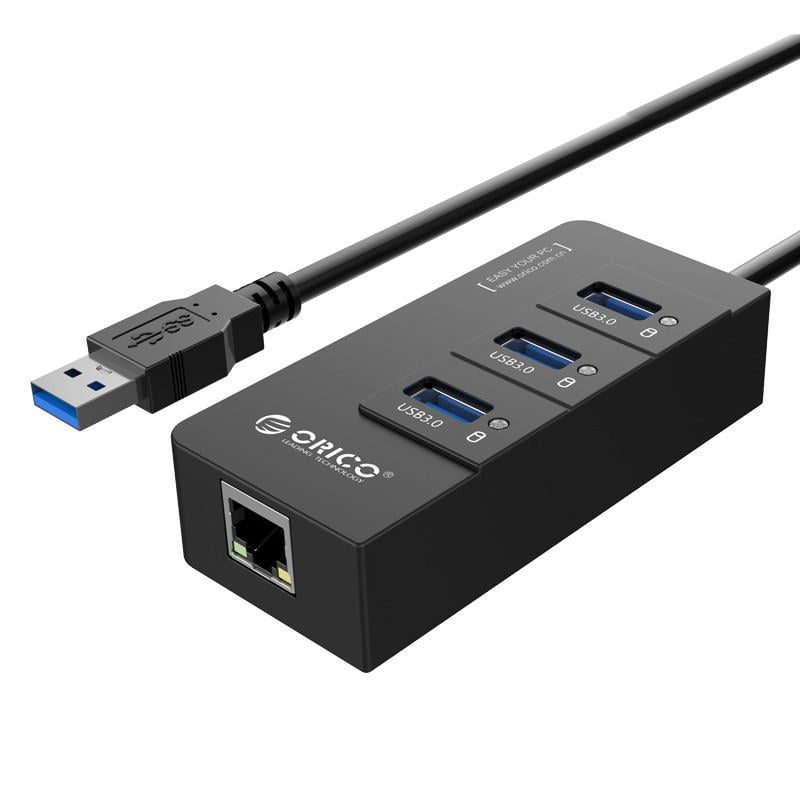Хаб USB ORICO USB 3.0 3 порта/RJ45 HR01-U3-V1-BK-BP