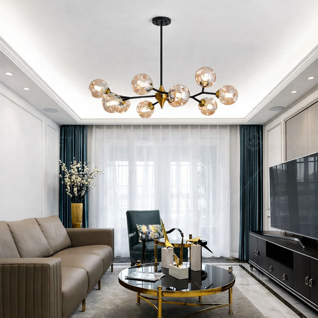 Люстрая молекула на 10 янтарных плафонов Черный (MD8023/10 BK/AM)