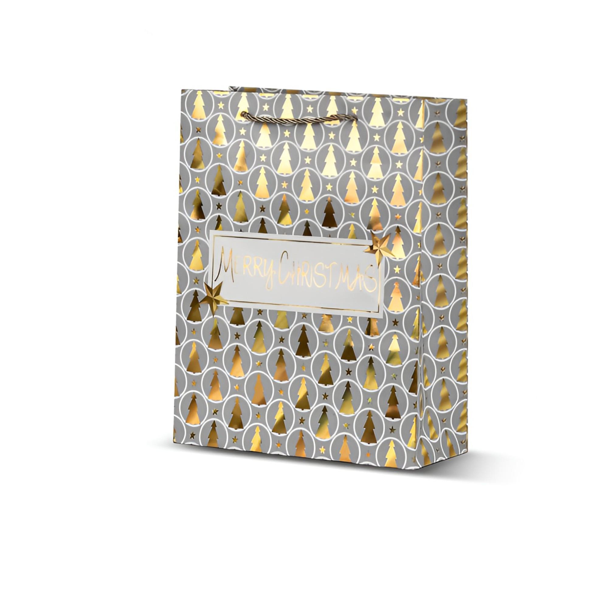 Подарочный пакет Stenson Christmas Notes Рождественский 18х23х8 см Серый с золотым (R33015-S)