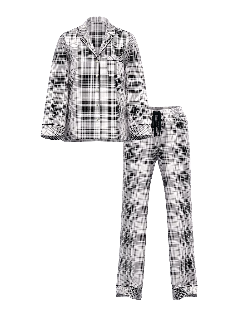 Піжама жіноча Victoria's Secret Flannel Long Pajama Set фланелева у клітинку S Чорно-білий (21972042) - фото 3