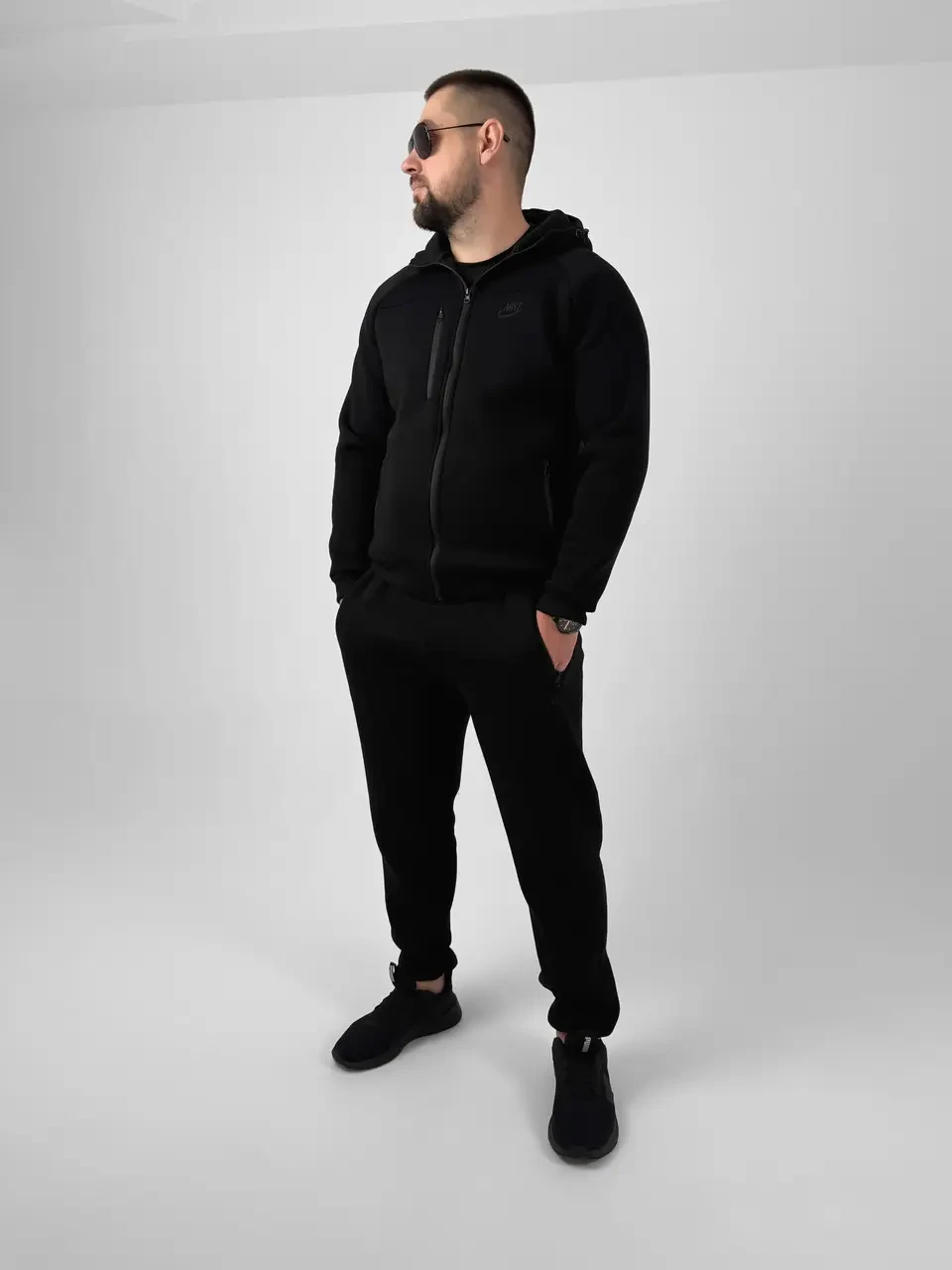 Костюм мужской спортивного стиля на флисе М Черный (V4T-0033-9)