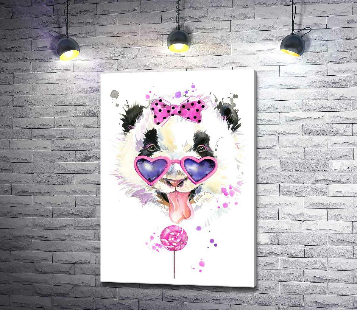 Картина ArtPoster Гламурная панда в очках облизывает розовый леденец 90x130 см Модуль №1 (001438)