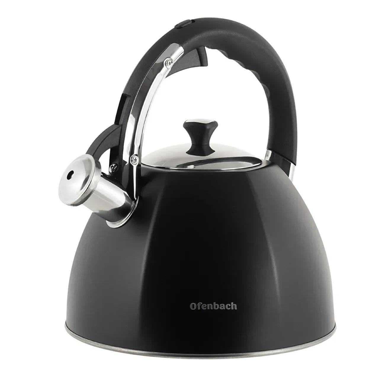 Чайник із свистком та ручкою з покриттям soft touch Ofenbach KM-100308 із нержавіючої сталі 3,2 л Чорний (150-84-100308) - фото 4 Чайник із свистком та ручкою з покриттям soft touch Ofenbach KM-100308 із нержавіючої сталі 3,2 л Чорний (150-84-100308) - фото 4