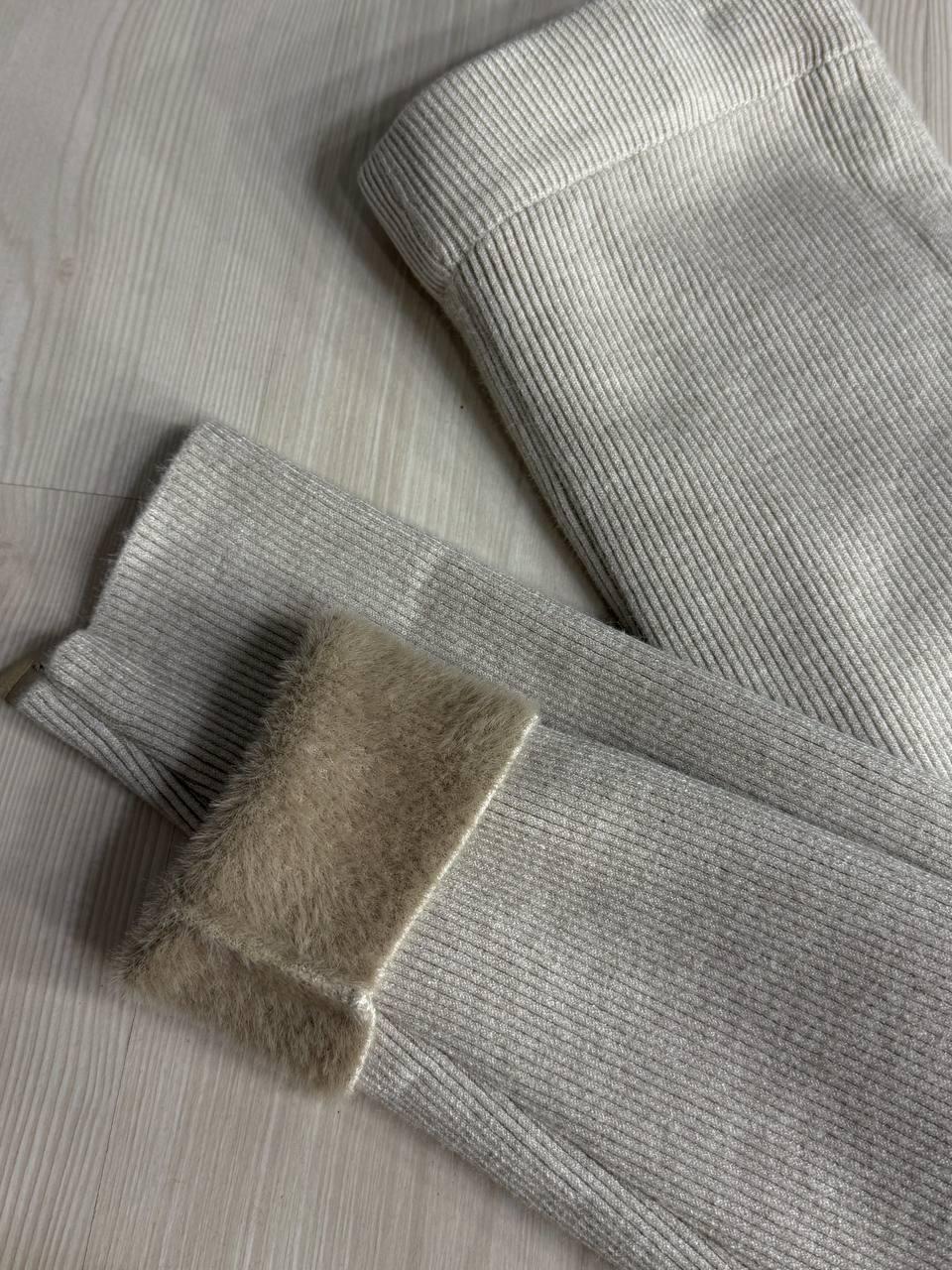 Лосини жіночі A-N 6126-6161 теплі в рубчик на хутрі ангори OS Бежевий (5589) - фото 2