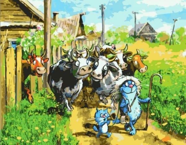 Картина по номерам Strateg Животные Веселые пастушки 40х50 см в термопакете (SY6360-mt)