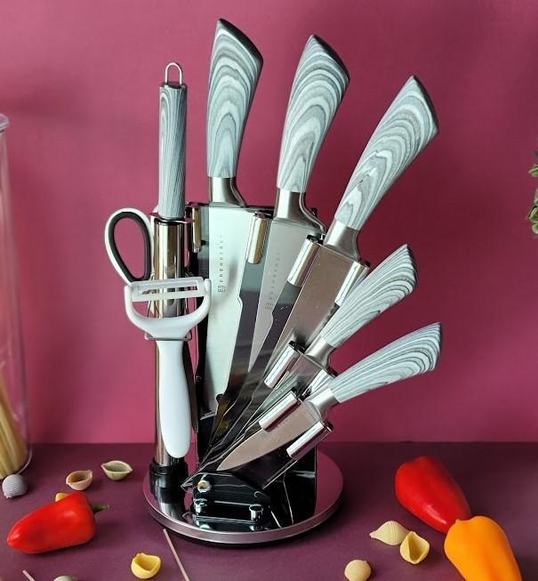 Набор кухонных ножей Edenberg из нержавеющей стали на подставке 9 пр. Серый (EB-913) Набор кухонных ножей Edenberg из нержавеющей стали на подставке 9 пр. Серый (EB-913)