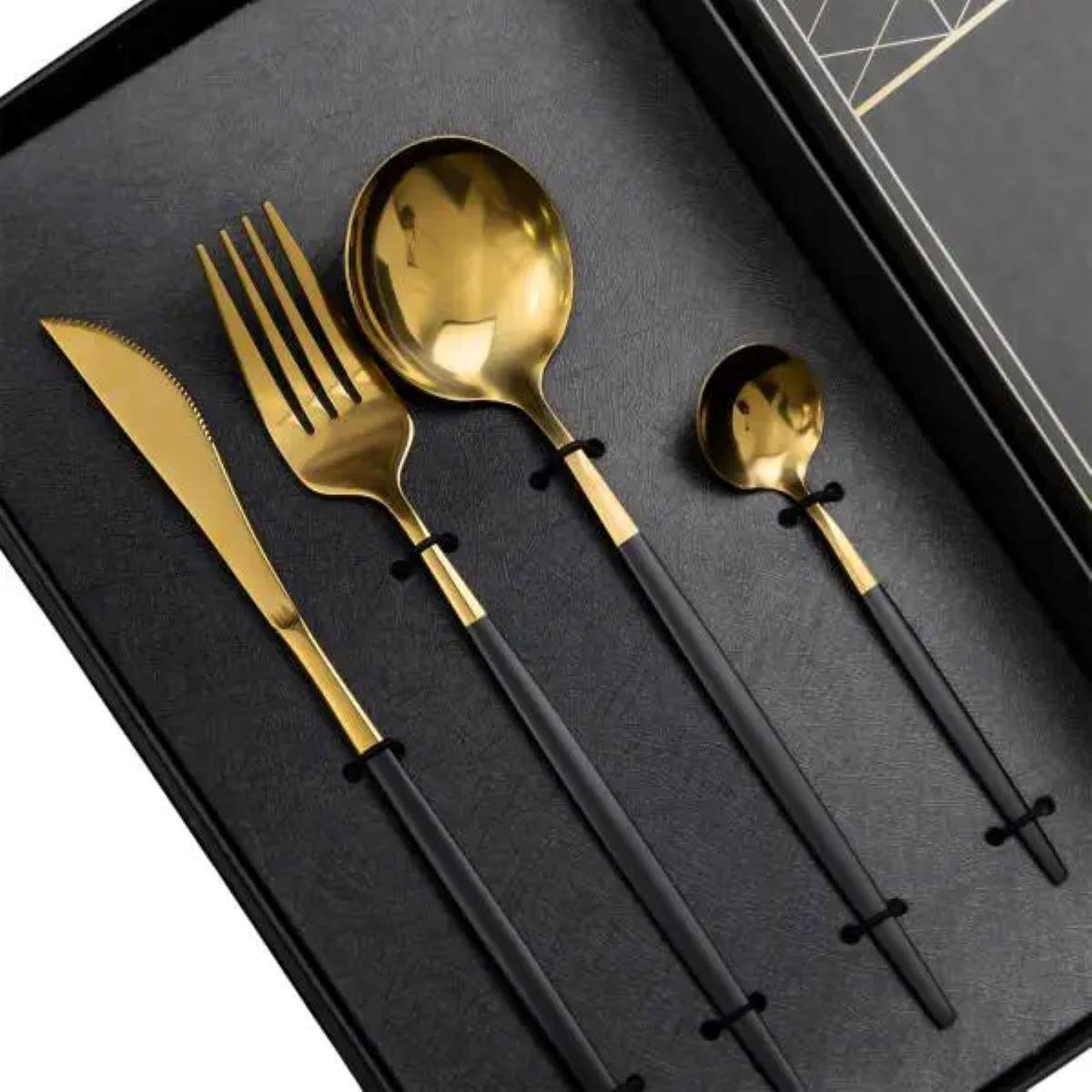 Набор столовых приборов 24 пр. на 6 персон Золотистый с черным - фото 4