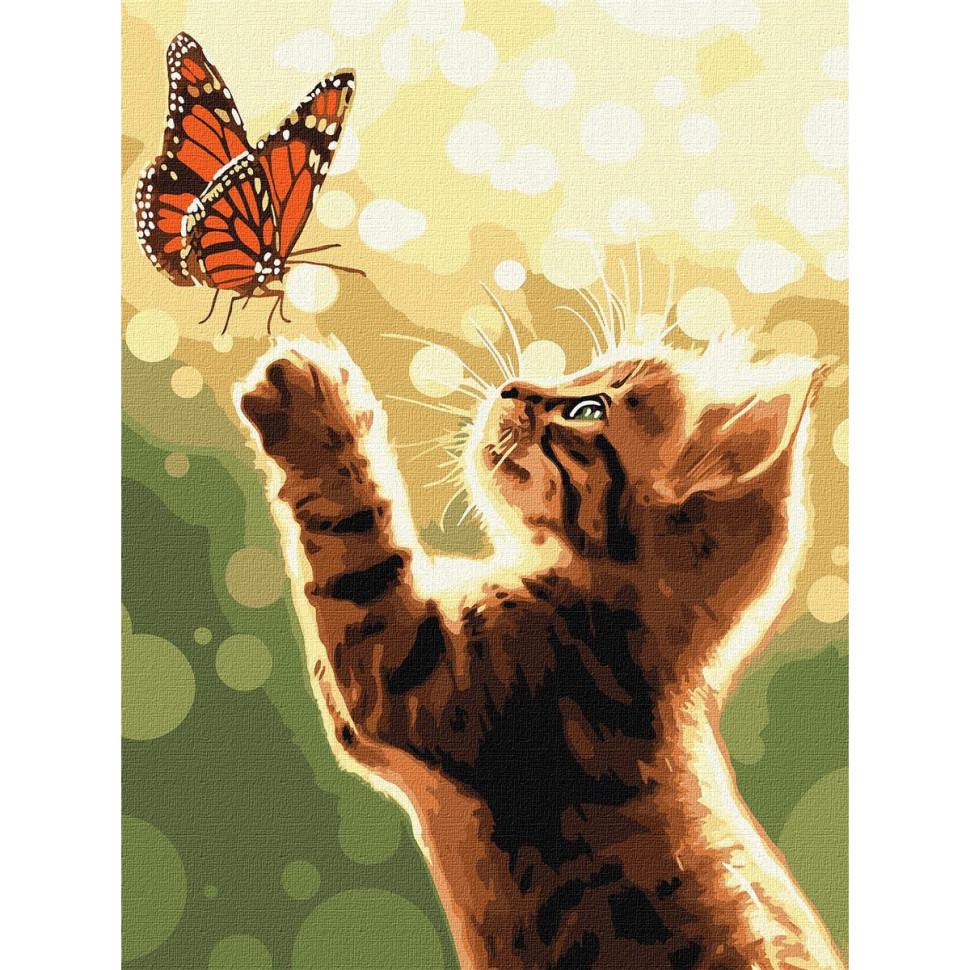 Картина за номерами Ideyka KHO6615 Кіт і метелик 30х40 см (2746681455)