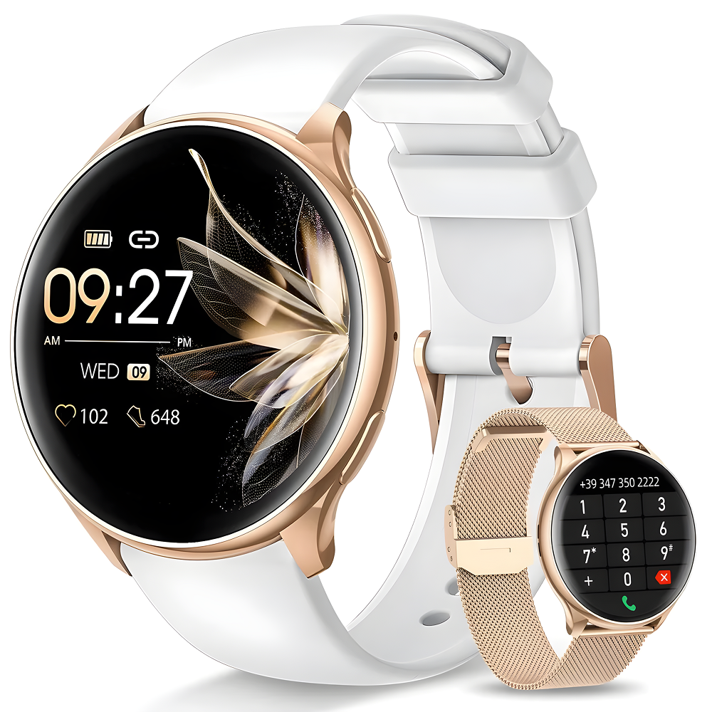 Смарт-часы женские FOSMET с Bluetooth-звонками 1,39" HD Smartwatch для Android 2 ремешка Смарт-часы женские FOSMET с Bluetooth-звонками 1,39" HD Smartwatch для Android 2 ремешка