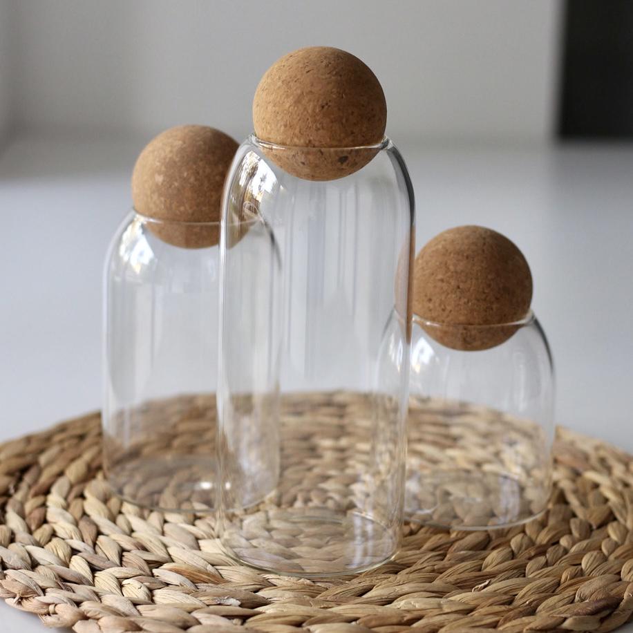 Набор стеклянных емкостей с пробковой крышкой-шаром 3 шт.