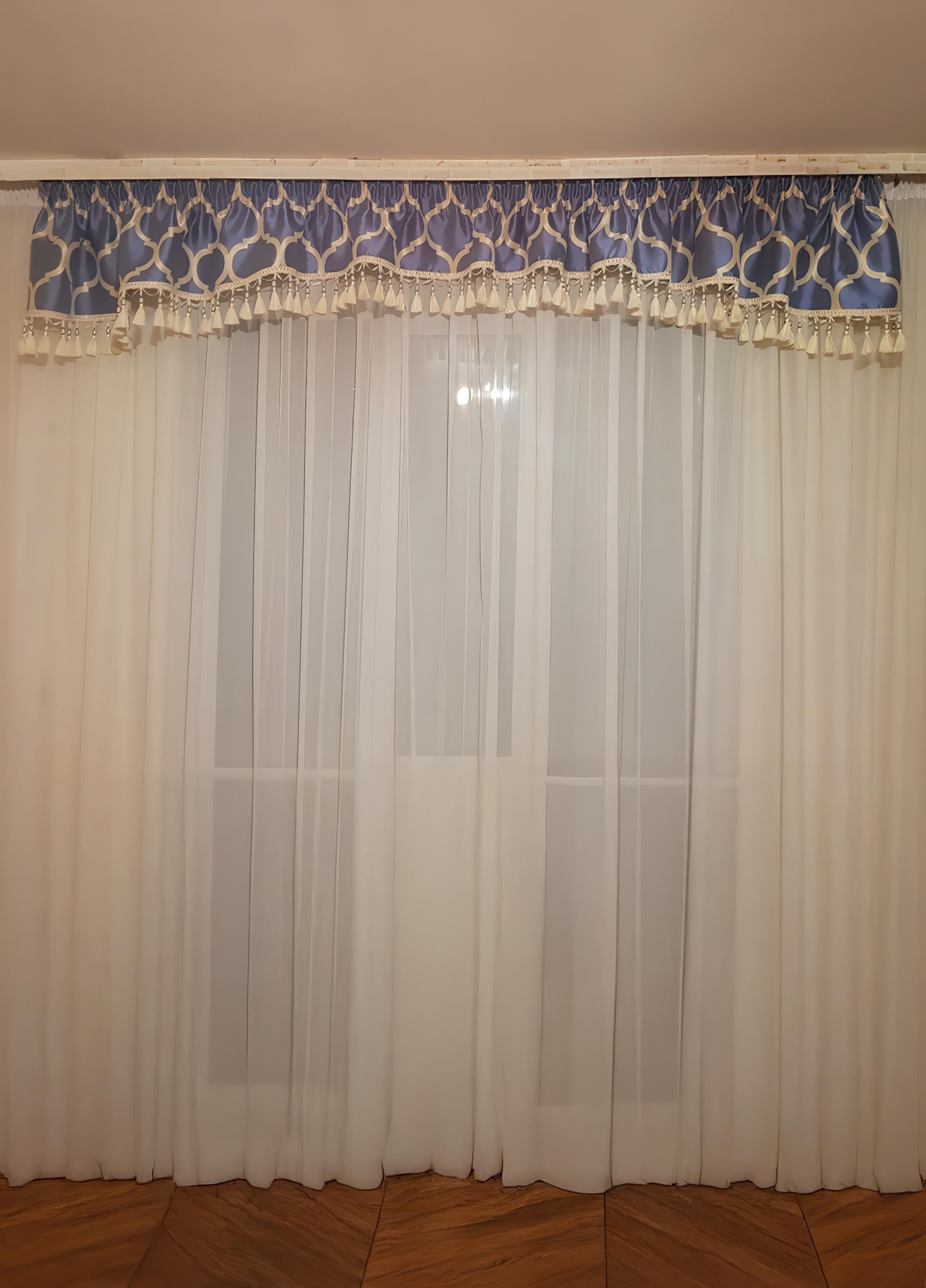 Ламбрекен Firanka Simple Арка з бахрамою карниз 250 см Блакитний з пісочним (92_8пб)