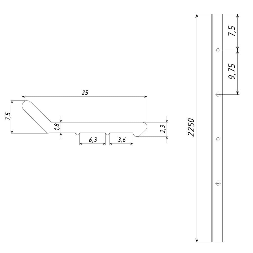 Рейка притискна/крайова алюмінієва 2,3х25 мм 2,25 м - фото 3
