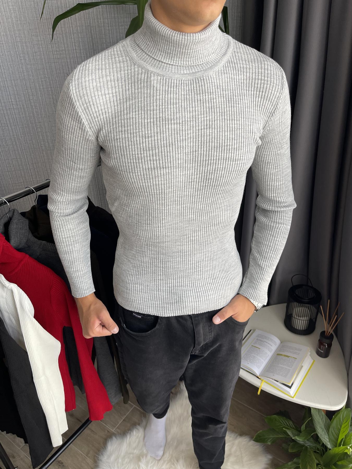 Гольф мужской с высокой горловиной в рубчик XXL Серый (26535/4/4) - фото 7 Гольф мужской с высокой горловиной в рубчик XXL Серый (26535/4/4) - фото 7