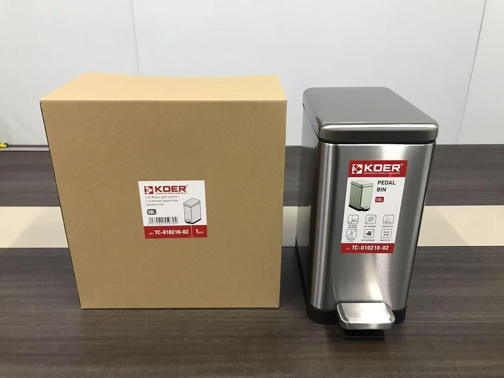 Ведро для мусора KOER TC-010210-02 с плавным закрытием прямоугольное 10 л Нержавеющая сталь (KR5597) - фото 11 Ведро для мусора KOER TC-010210-02 с плавным закрытием прямоугольное 10 л Нержавеющая сталь (KR5597) - фото 11