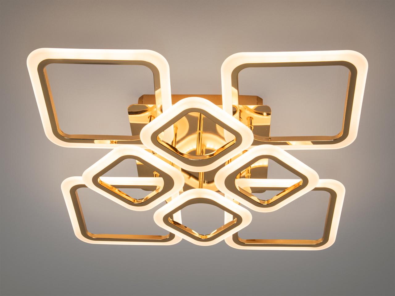 Люстра LED у спальню з пультом HA8060-4+4GDIM-LS 105W на 15 м2 Золотий (2580315120)