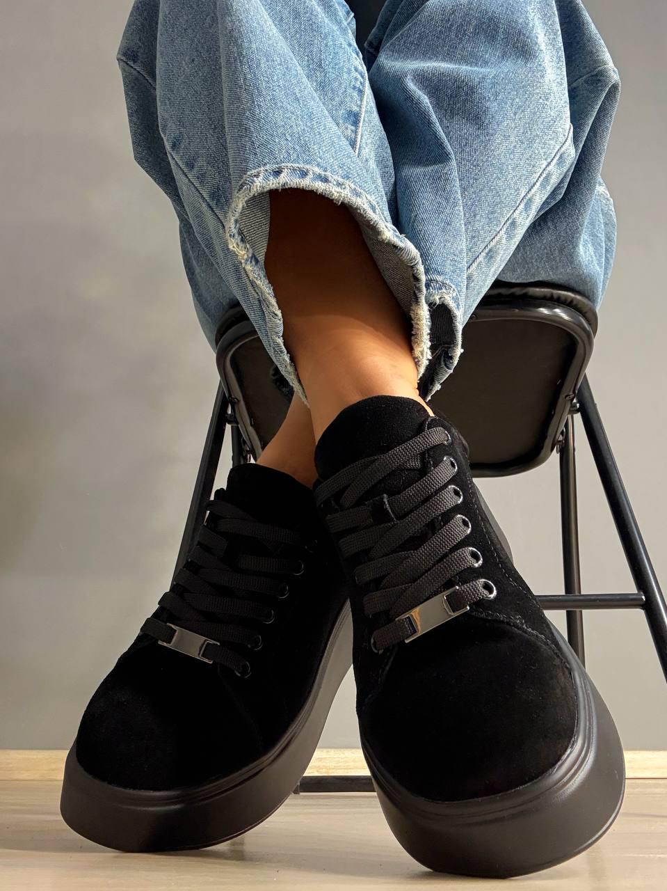 Кеди жіночі Hengji 537-8 замшеві на платформі р. 40 25,5 см Чорний - фото 4