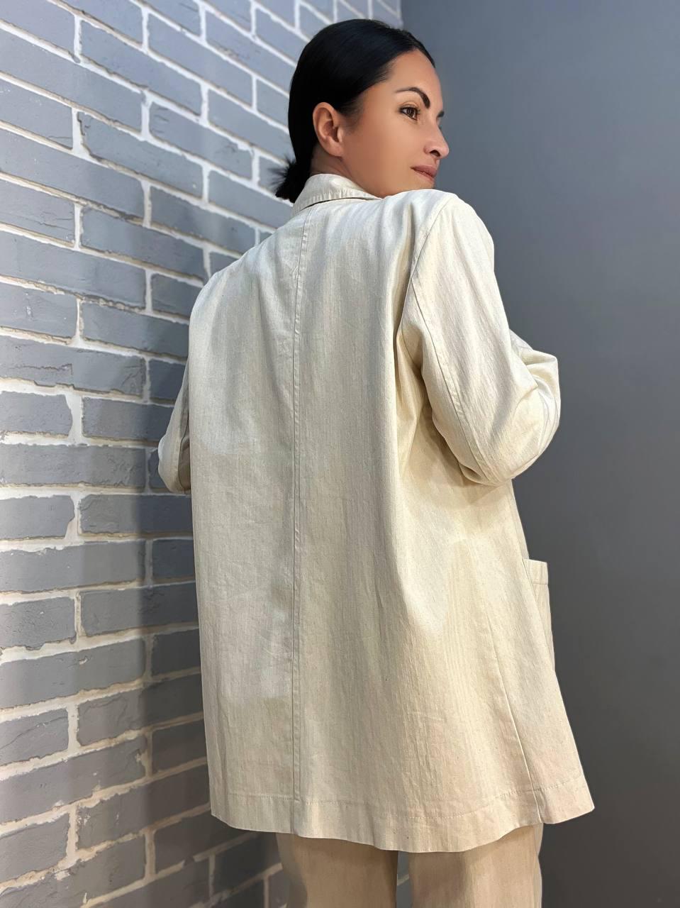 Пиджак MIX RAY 4441 удлиненный оверсайз с наложенными карманами S Молочный (2346) - фото 2