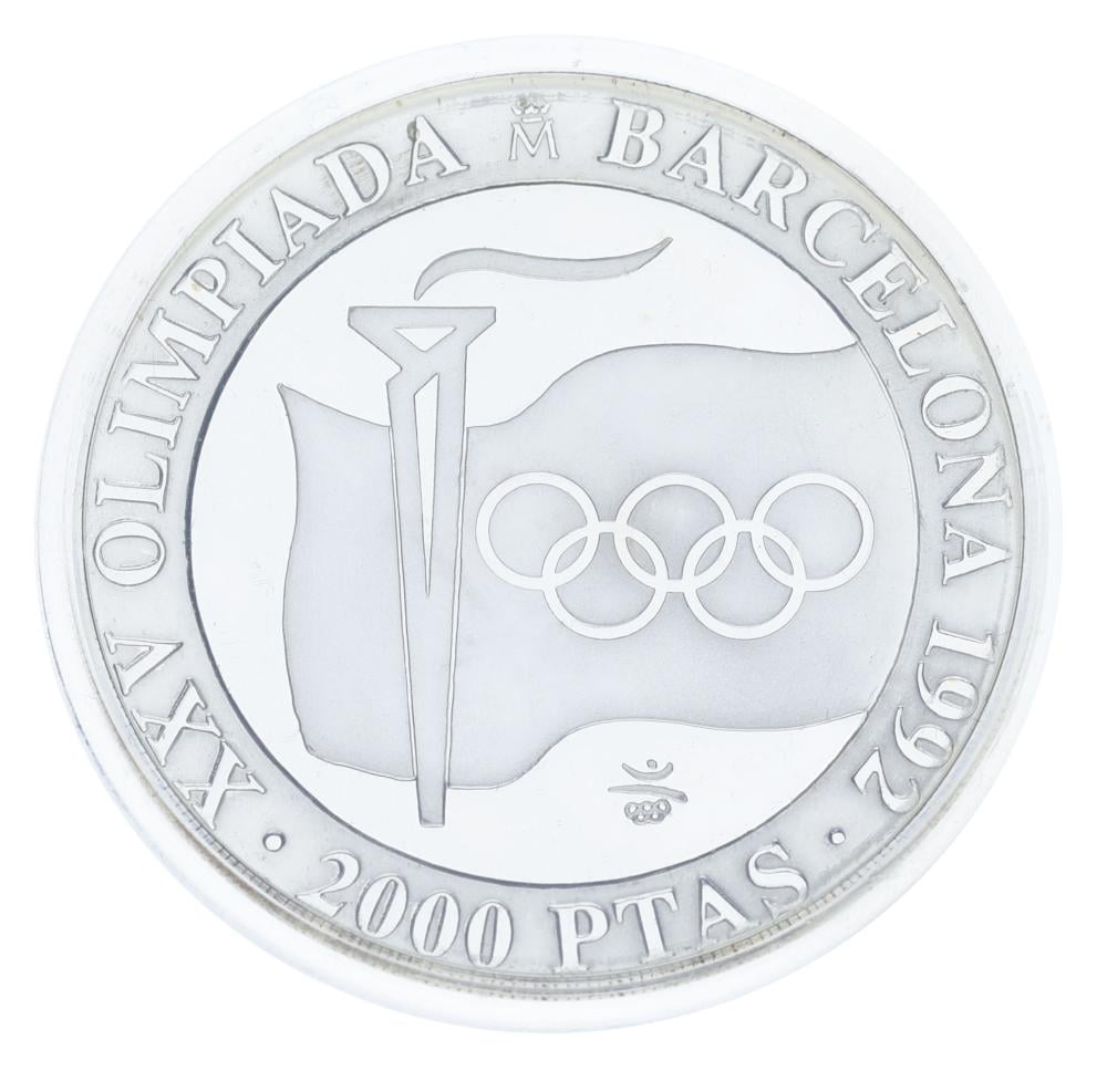 Коллекционная монета Испания 2000 песет 1991 года Серебро Proof XXV летние Олимпийские игры в Барселоне 1992 года- факел и кольца (М23313)