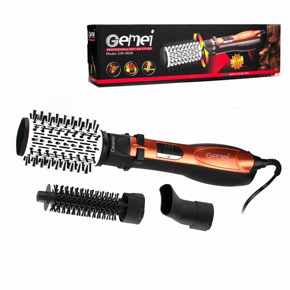 Фен-щетка Gemei 4828 керамический с тремя вращающимися в обе стороны насадками 1000 Вт Оранжевый