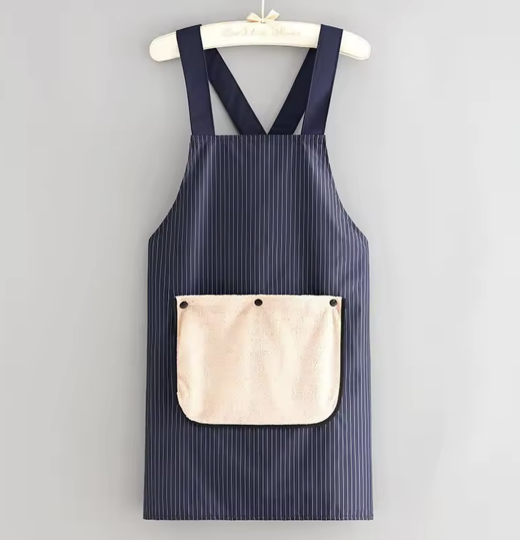 Фартук кухонный водостойкий со съемным полотенцем в полоску Синий (33549792)