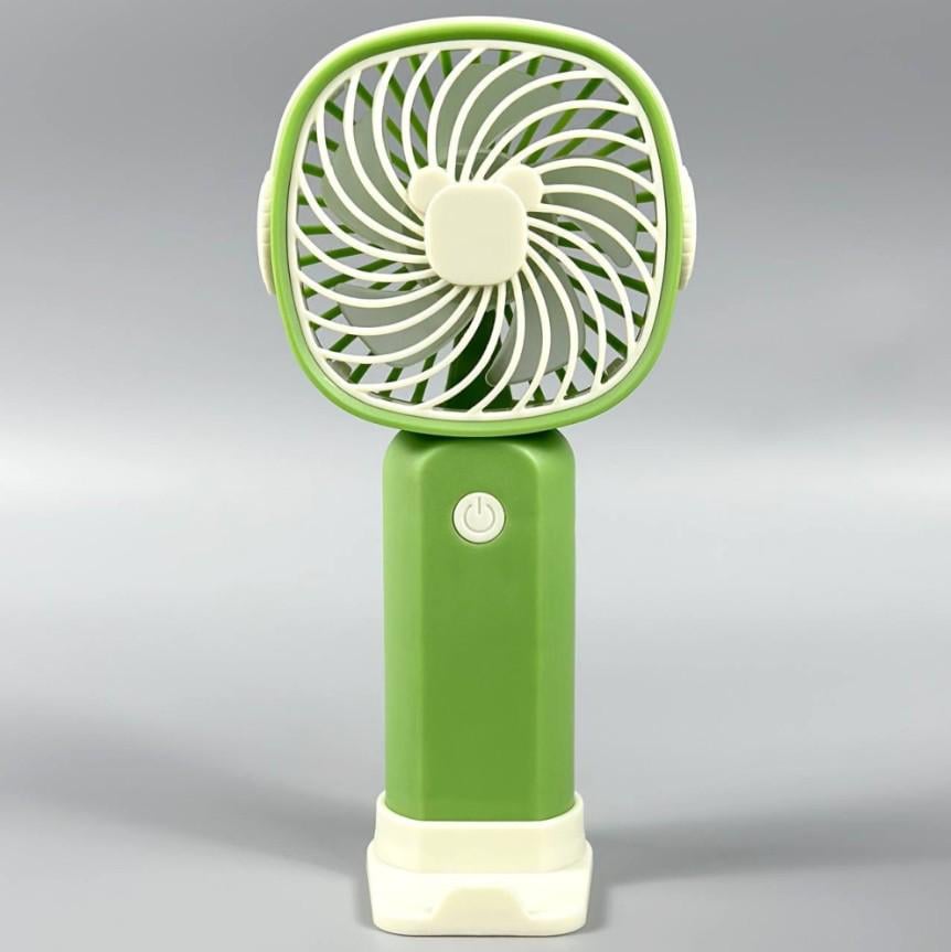 Вентилятор аккумуляторный с зарядкой USB LY-88 настольный ручной с держателем для смартфона Зеленый - фото 2