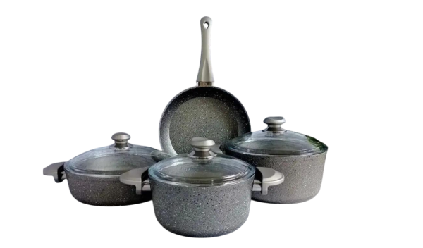 Набір посуду OMS з сотейником та сковорідкою з антипригарним покриттям для індукціі 7 пр. Сірий (3005 -ind)