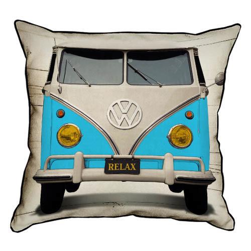 Подушка интерьерная из мешковины Бирюзовый Volkswagen хиппи-мобиль 45x45 см (45PHB_VOL006_WH)